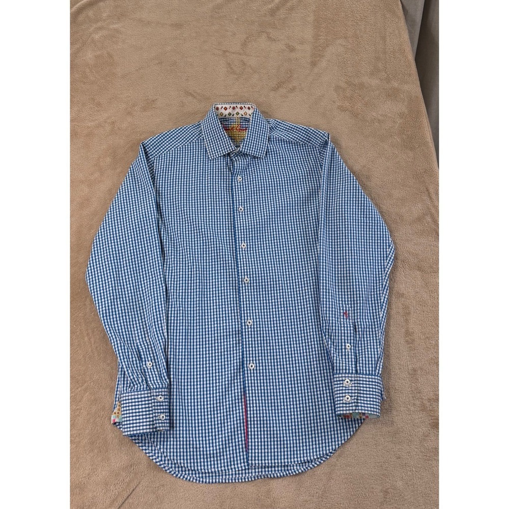 Robert Graham Shirt Men's Size SP Blue Plaid Check Flip Cuff Long Sleeve